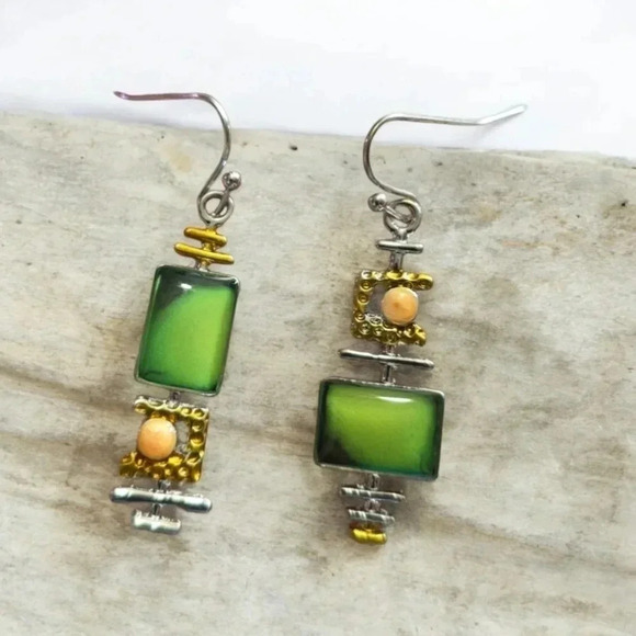 Bohemian Geometric Synthetic Gemstone Dangle Earrings - Picture 8 of 9